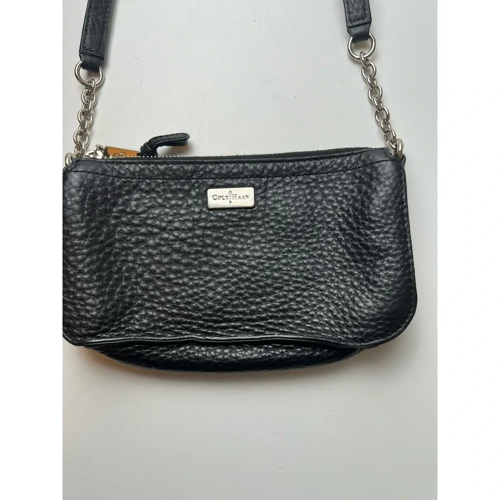 Cole Haan Black Pebble Leather Crossbody Bag w/Chain & Leather Handle